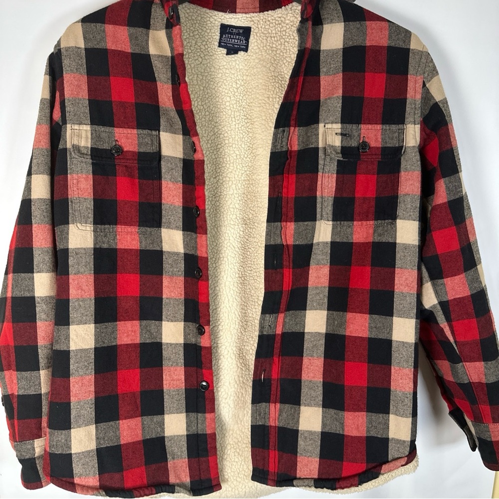 J. Crew Red and Black Plaid Jacket with Cream Lining